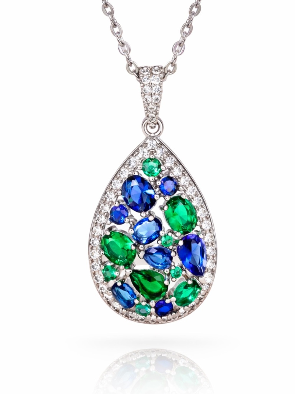 Blue & Green Crystal Teardrop Necklace